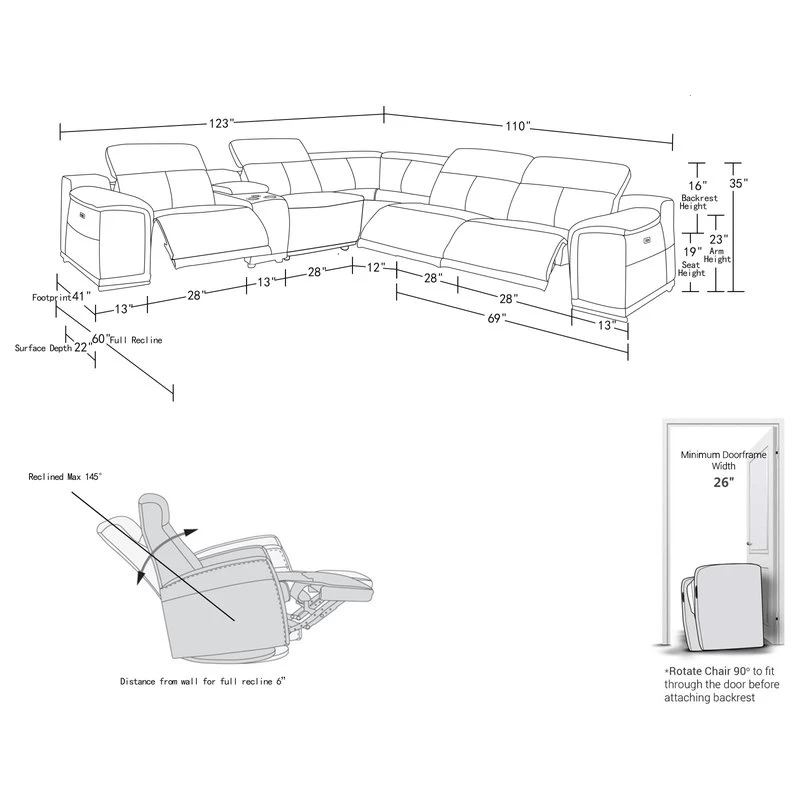 Frederico Genuine Italian Leather 6-Piece 1 Console 3-Power Reclining Sectional, Camel - Image 6