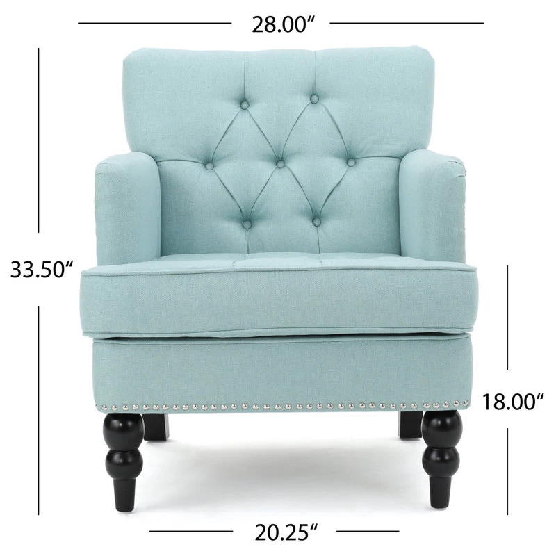 GDF Studio Madene Tufted Back Fabric/Microfiber Club Chair, Light Blue - Image 4