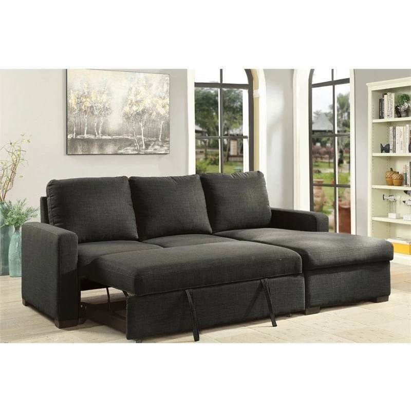 Furniture Of America Rona Fabric Sleeper Sectional In Dark Gray - Image 2