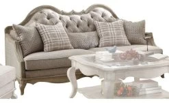 Acme Sofa With 5 Pillows In Beige Fabric And Antique Taupe 56050