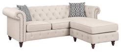 ACME Waldina Tufted Linen Fabric Upholstered Reversible Sectional Sofa In Beige