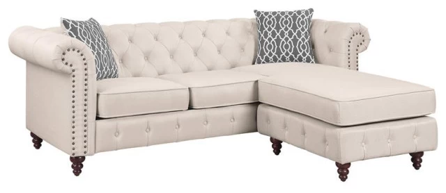 ACME Waldina Tufted Linen Fabric Upholstered Reversible Sectional Sofa In Beige