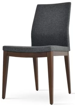 Pasha Wood High Back Chair, Solid Beech Walnut Finish Base, Dark Gray Wool