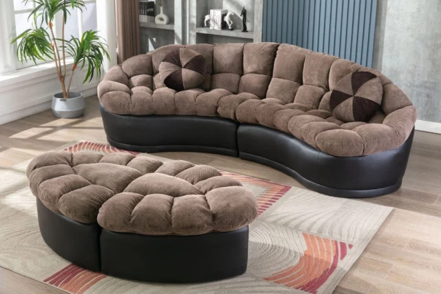 Papasan 4-Piece Crescent Sofa Set, Camel