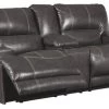 Ashley Furniture McCaskill Leather Power Reclining Loveseat In Gray