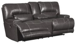 Ashley Furniture McCaskill Leather Power Reclining Loveseat In Gray