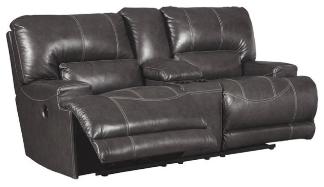 Ashley Furniture McCaskill Leather Power Reclining Loveseat In Gray