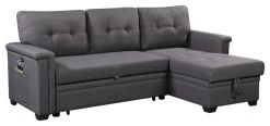 Bowery Hill Fabric Gray Reversible Sleeper Sofa Storage Chaise With USB Ports