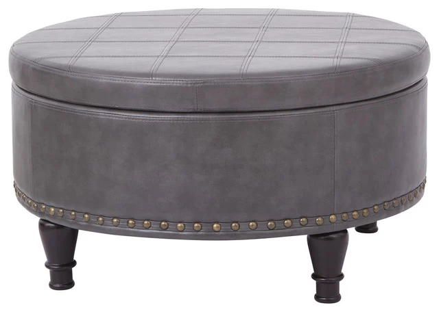 Augusta Storage Ottoman, Pewter