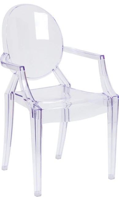Flash Furniture 19" Plastic Ghost Dining Arm Chair In Transparent Crystal Clear