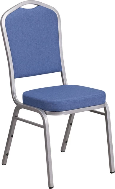 Crown Back Stacking Banquet Chair In Blue Fabric - Silver Frame